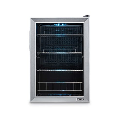 NewAir Beverage Refrigerator Cooler with 90 Can Capacity - Mini Bar Beer Fridge with Right Hinge Glass Door - Cools to 37F - AB-850 - Stainless Steel