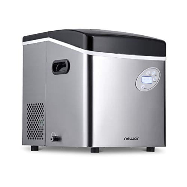 NewAir Portable Ice Maker 50 lb. Daily, 12 Cubes in Under 7 Minutes - Compact Countertop Design - 3 Size Bullet Shaped Ice - for Kitchen/Office/RV/Bar - Stainless Steel - AI-215SS