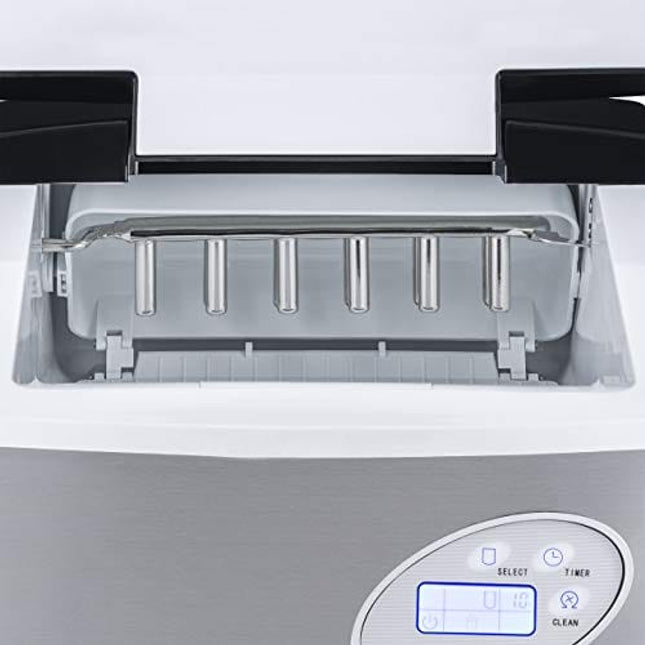 NewAir Portable Ice Maker 50 lb. Daily, 12 Cubes in Under 7 Minutes - Compact Countertop Design - 3 Size Bullet Shaped Ice - for Kitchen/Office/RV/Bar - Stainless Steel - AI-215SS