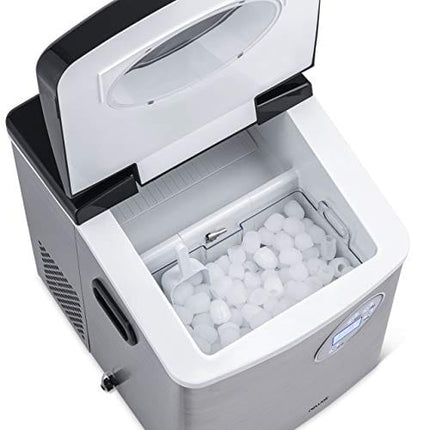 NewAir Portable Ice Maker 50 lb. Daily, 12 Cubes in Under 7 Minutes - Compact Countertop Design - 3 Size Bullet Shaped Ice - for Kitchen/Office/RV/Bar - Stainless Steel - AI-215SS