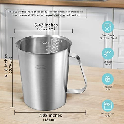 Measuring Cup, [Upgraded, 3 Measurement Scales, Including Cup Scale, ML Scale, Ounce Scale], Newness Stainless Steel Measuring Cup with Marking with Handle, 48 Ounces (1.5 Liter, 6 Cup)