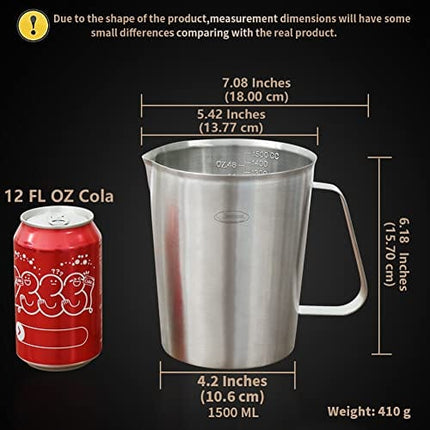 Measuring Cup, [Upgraded, 3 Measurement Scales, Including Cup Scale, ML Scale, Ounce Scale], Newness Stainless Steel Measuring Cup with Marking with Handle, 48 Ounces (1.5 Liter, 6 Cup)