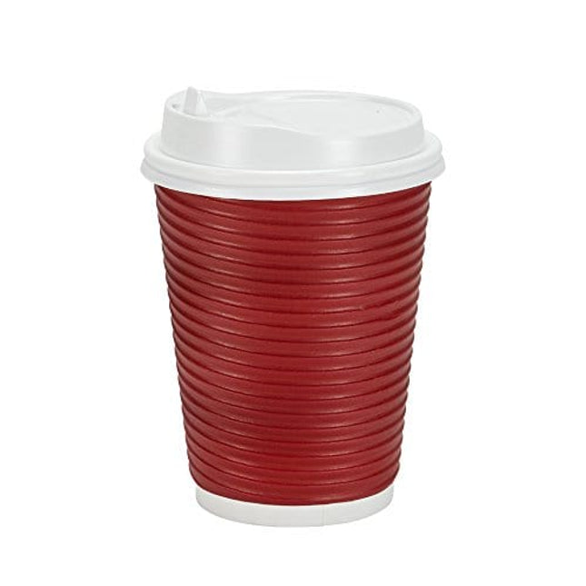 Nicole Home Collection Disposable Double Wall Ripple Lid-12 oz. | Maroon | Pack of 30 Coffee Cup, 30 Count (Pack of 1)