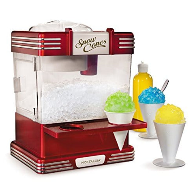 Nostalgia Retro Table-Top Snow Cone Maker, Makes 20 Icy Treats, Shaved Ice Machine Includes 2 Reusable Plastic Cups & Ice Scoop, Retro Red