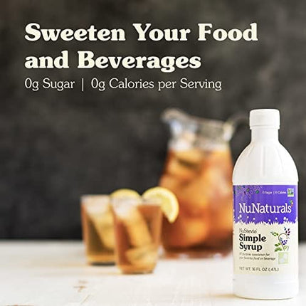 NuNaturals Stevia Syrup, Sugar-Free Sweetener, Plant-Based Sugar Substitute, Zero Calorie, Simple Syrup, 16 oz