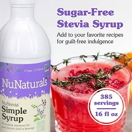 NuNaturals Stevia Syrup, Sugar-Free Sweetener, Plant-Based Sugar Substitute, Zero Calorie, Simple Syrup, 16 oz