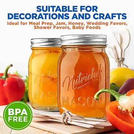 NutriChefKitchen Mason Jars with Lids - 16oz DIY Magnetic Spice Jar Glass Container w/Airtight Lid and Band - Ideal for Meal Prep, Overnight Oats,Jelly,Jam, Honey,Candles,Crafts,Wedding Favors (2 Pcs)