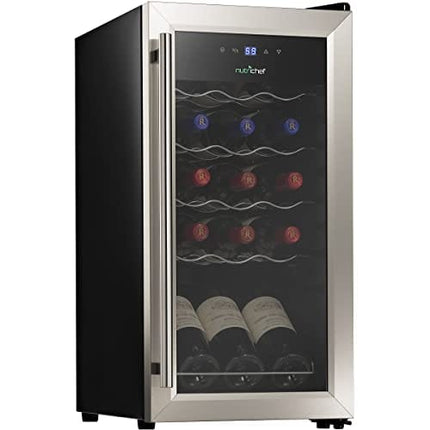 nutrichef 15 Bottle Refrigerator-White And Red Chiller Countertop Cooler-Freestanding Compact Mini Wine Fridge, Digital Control, Stainless Steel Door