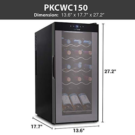 NutriChef Compressor Refrigerator White & Red Chiller Countertop Cooler-Freestanding Compact Mini Wine 15 Bottle Capacity, Digital, Glass Door, Black, Quiet Operation Fridge Touch Temperature Control