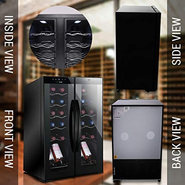 NutriChef PKCWC240 Cooler for White and Red Wines Chiller, Freestanding Compact Countertop Mini Fridge w/Digital Control, 24 Bottle Dual Zone-Black