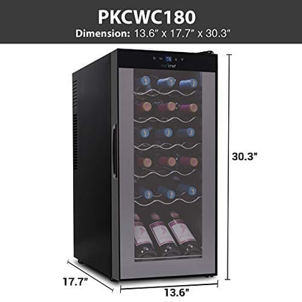NutriChef Wine Cooler Refrigerator - 18-Bottle Wine Fridge with Air-Tight Glass Door, Touch Screen Digital Temperature Control - Freestanding, Compact - For Apartment, Office, Hotel, Home Bars