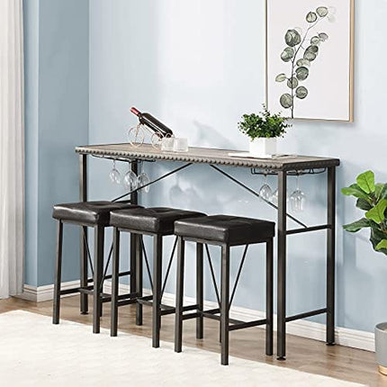 O&K FURNITURE 4 Piece Long Bar Table and Chairs Set, Counter Height Table with 3 Cushion Stools, Behind Couch Bar Table, Industrial Dining Table Sets for Breakfast Nook Living Room Small Space