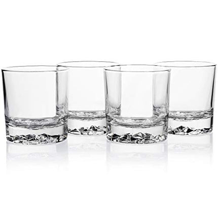Whiskey Glasses Set of 4 with Brilliant Mountain Imprint | Bar Glasses | Old Fashioned Tumblers | Lowball Glasses | Rocks Glasses | Standard 11.5 OZ Beverage Glass