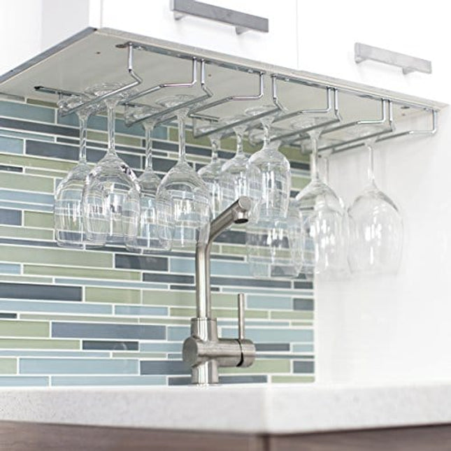 Oenophilia Under Cabinet Stemware Rack, Wine Glass Holder Under Cabinet Kitchen, Chrome Finish, Holds 6-9 Glasses Depending on Style