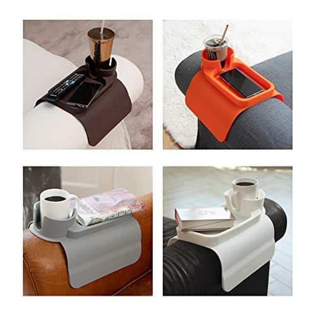 Silicone Cup Holder Tray for Arm Chair Couch Caddy Sofa Recliner - Anti-Slip Armrest Remote Control and Cellphone Organizer Holder (02. Brown)