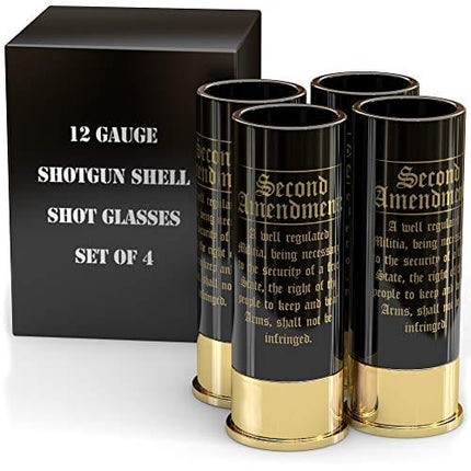 2nd Amendment 12 Gauge Shot Glasses - Set of 4 - American Owned Veteran Operated - Unique Patriotic One of a Kind Shot Glass