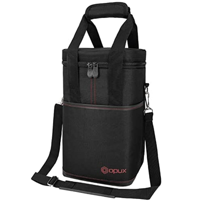OPUX 4 Bottle Wine Tote Carrier | Insulated Wine Cooler Bag for Travel Picnic BYOB | Portable Leakproof Padded Wine Bag with Shoulder Strap for Dinner Christmas Wine Gift for Women Men (Black)