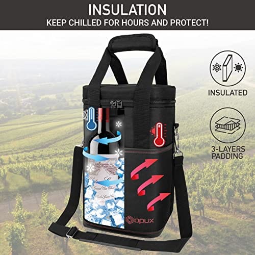 OPUX 2 Bottle Wine Bag Tote Carrier, Leakproof Insulated Wine Cooler Bag  for Travel Picnic BYOB
