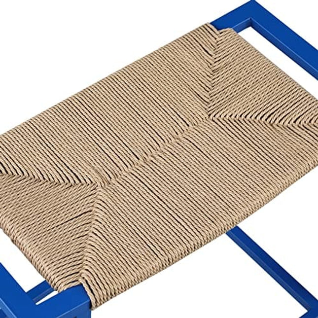 OUllUO Outdoor Bar Stools Set of 2,Rope Wicker Counter Height Stools for Kitchen, Metal-919Blue