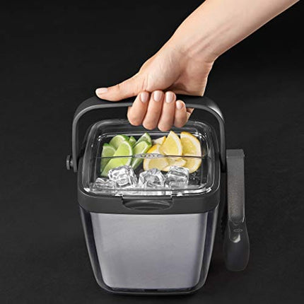 OXO Good Grips Double Wall Ice Bucket with Tongs and Garnish Tray,Gray, 7.37"L x 8.5"W x 7.5"H