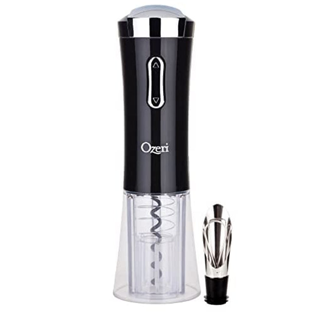 Ozeri Nouveaux II Electric Wine Opener in Black, with Foil Cutter, Wine Pourer and Stopper