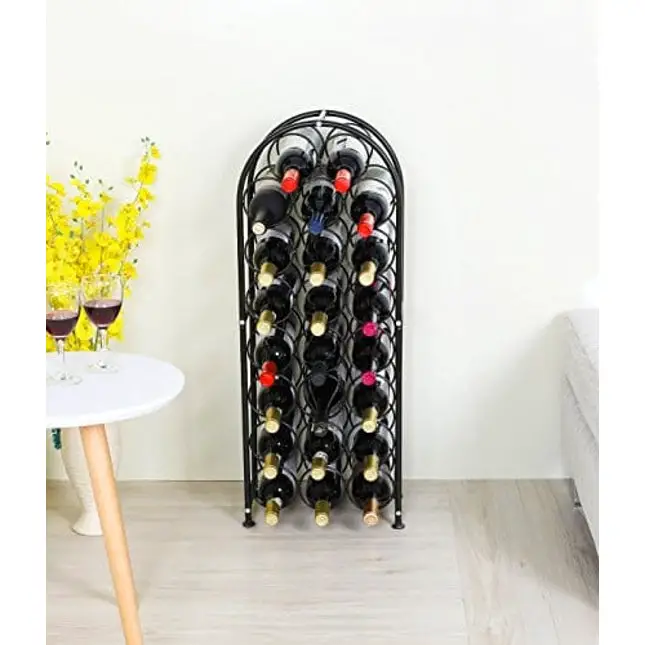 PAG 23 Bottles Arched Freestanding Floor Metal Wine Rack Wine Bottle Holders Stands, Black