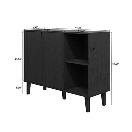 Panana Accent Sideboard Buffet Serving Cabinet with 2 Doors and Shelves Storage Cabinet White Coffee Bar Cabinet for Kitchen Dinning Room Living Room (41.81 inch, Black)