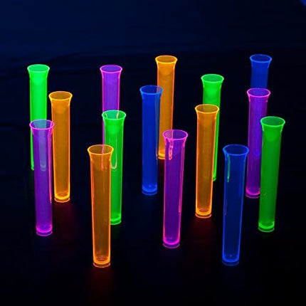 Party Essentials Hard Plastic 1.5 Ounce Tube Shots, Pack of 15, Assorted Neon