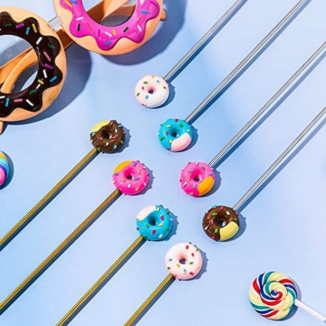 8 Pcs Coffee Stirrers Reusable 7.5 Inch Donut Swizzle Cocktail Spoon Stainless Steel Long Handle Tall Spoon for Coffee Beverage Cocktail Drink, Gold and Silver