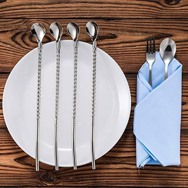 8 Pieces Spoon Straw Iced Tea Spoon Stainless Steel Spoon Straw 8.7 Inch Reusable Bar Spoon Straw for Mixing, Stirring and Drinking