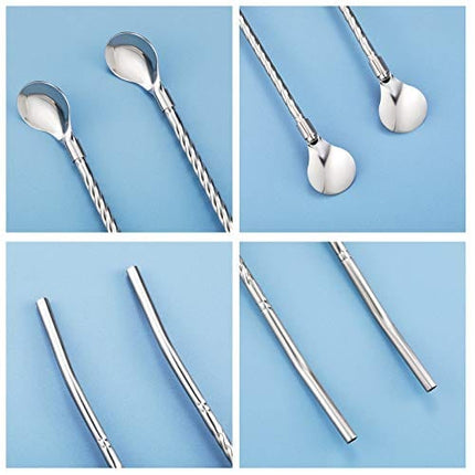 8 Pieces Spoon Straw Iced Tea Spoon Stainless Steel Spoon Straw 8.7 Inch Reusable Bar Spoon Straw for Mixing, Stirring and Drinking