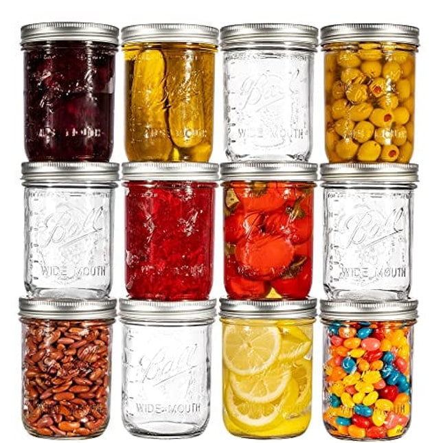 Wide Mouth Mason Jars 16 oz. (12 Pack) - Pint Size Jars with Airtight Lids and Bands for Canning, Fermenting, Pickling, or DIY Decors and Projects Bundled with Jar Opener