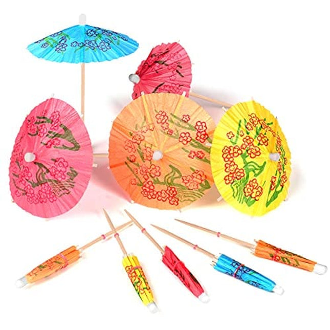 144 PCS Drink Umbrellas, 4 Inch Cocktail Umbrellas, Mini Paper Umbrellas for Drinks, Assorted Tropical Color Umbrella Cocktail Picks for Party Decorations, Cake Toppers, Picnics