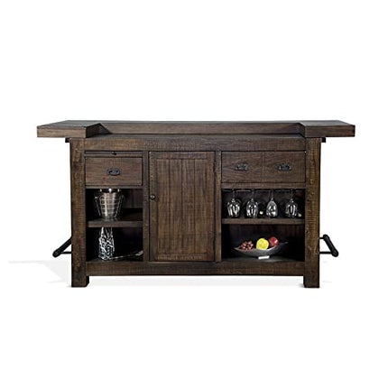 Pemberly Row 80" Farmhouse Transitional Wood Home Bar Unit Cabinet Set with Stemware Rack, Wine Storage for Dining Room Kitchen in Tobacco Leaf