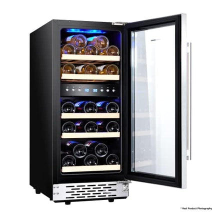 Phiestina Under Counter Wine Fridge 15 Inch Dual Zone Wine Cellar Built-in or Freestanding Wine Cooler Refrigerator with Frost Free Compressor Cooling System