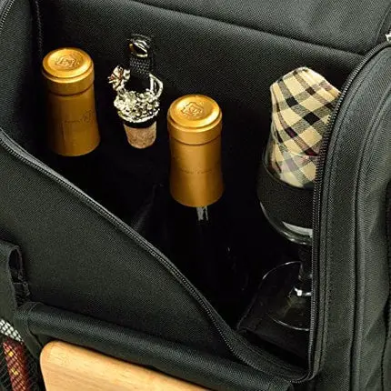 Picnic at Ascot - Wine Carrier Deluxe with Glass Wine Glasses and Accessories for Two, Black/Plaid