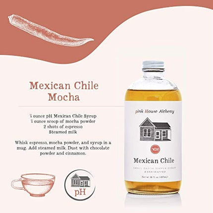 PINK HOUSE ALCHEMY Mexican Chile Simple Syrup 16 OZ Bottle - Coffee, Cocktail, Mocktail and Non Alcoholic Drinks, All-Natural, Non-GMO (MC 1)