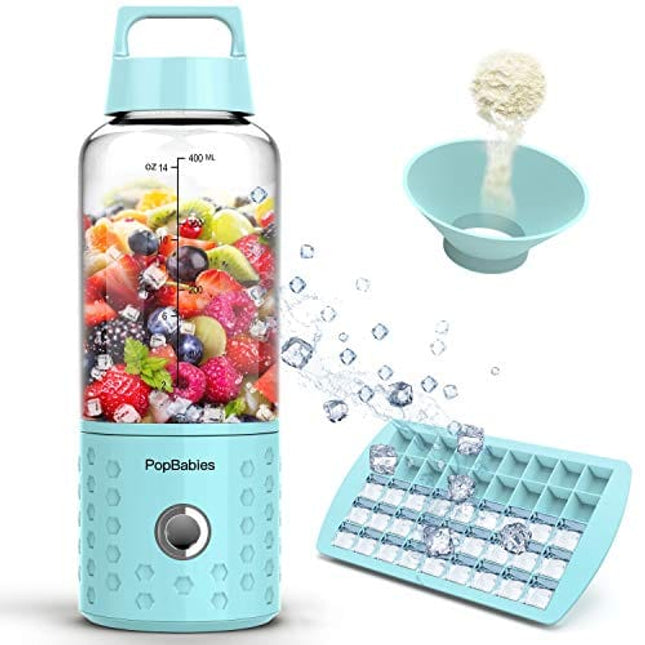 Portable Blender, PopBabies Personal Blender, Smoothie Blender for Shakes with USB rechargeable Blender Bottle Corolina Blue