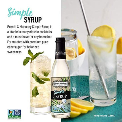 Powell & Mahoney Craft Cocktail Mixers - Simple Syrup - NA Cocktail Mix - Free from Artificial Sweeteners and Flavors - 12.68 oz - Non-GMO