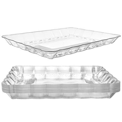 12 Plastic Serving Trays 9x13 Inches Rectangular Disposable Serving Trays and Platters for Parties | Clear Plastic Tray for Food | Trays for Serving Food | Party Platters and Trays (12-Pack)