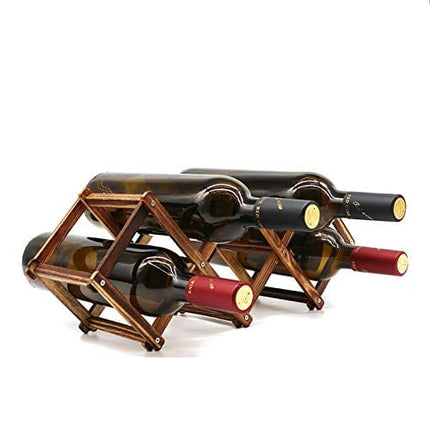Wooden Wine Rack Small Wine Bottle Stand Holder Storage Free Standing Folding Wooden Racks Countertop Table Organizer - Carbonized Wood, 5 Slot