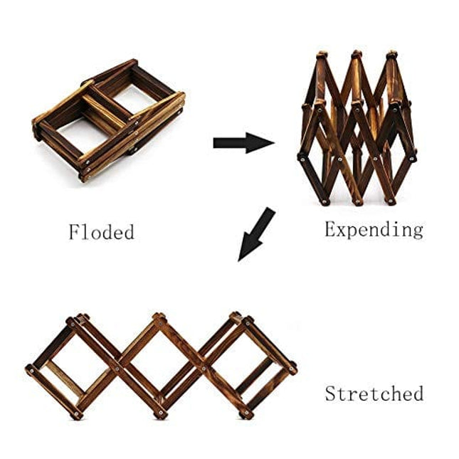 Wooden Wine Rack Small Wine Bottle Stand Holder Storage Free Standing Folding Wooden Racks Countertop Table Organizer - Carbonized Wood, 5 Slot