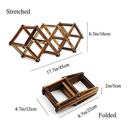Wooden Wine Rack Small Wine Bottle Stand Holder Storage Free Standing Folding Wooden Racks Countertop Table Organizer - Carbonized Wood, 5 Slot