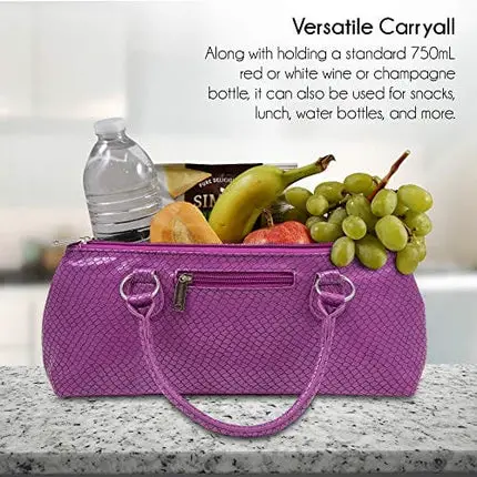 Wine Clutch Bag (Thermal Insulated) Trendy Women’s Carry Tote | Holds Red & White 750mL Bottles | Trendy Fashion | Incl. Portable Waiter-Style Corkscrew (Lavender Burmese)