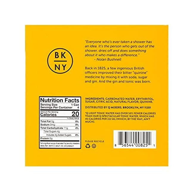 Q Mixers Light Tonic Water, Premium Cocktail Mixer, 7.5 oz (12 Cans)