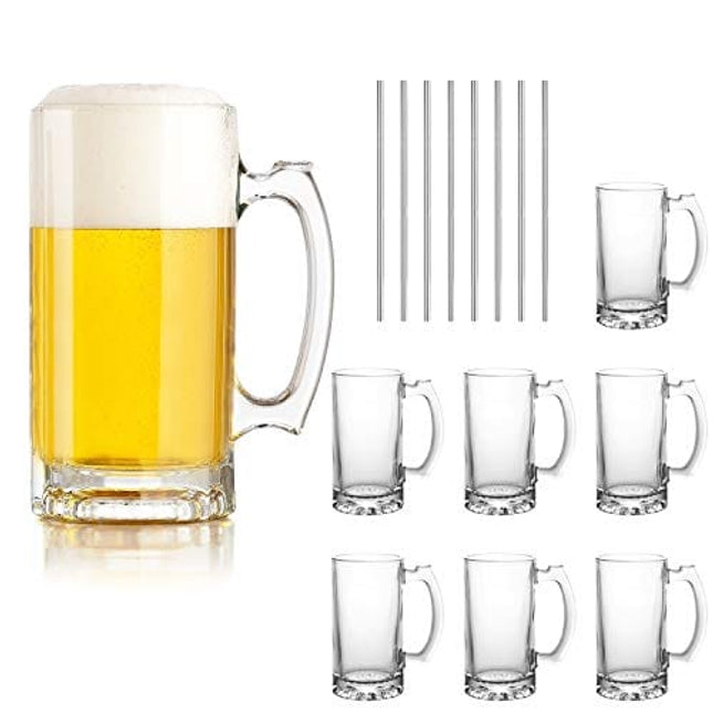 QAPPDA Beer Mugs Set,Glass Mugs With Handle 16oz,Large Beer Glasses For Freezer,Beer Cups Drinking Glasses 500ml,Pub Drinking Mugs Stein Water Cups For Bar,Alcohol,Beverages Set of 8 KTZB02…