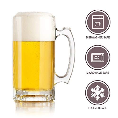 Beer Glasses, Glass Mugs with Handle 16oz, Large Beer Glasses for Freezer, Beer Cups Drinking Glasses, Set of 2, Size: One size, Clear