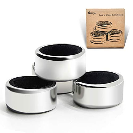 Sunnyac Pack of 4 Kitchen Stainless Steel Wine Bottle Collars, Durable and Plated Wine Drip Ring (Black Smooth)