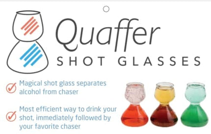 QUAFFER Double Bubble Layered Shot Glass Plus Recipe Card – Chaser Shot Glass Jigger for Smooth Shots – Fun Unique Split Shot Glasses Barware (1.25oz Top & 2.25oz Bottom, Set of 4)