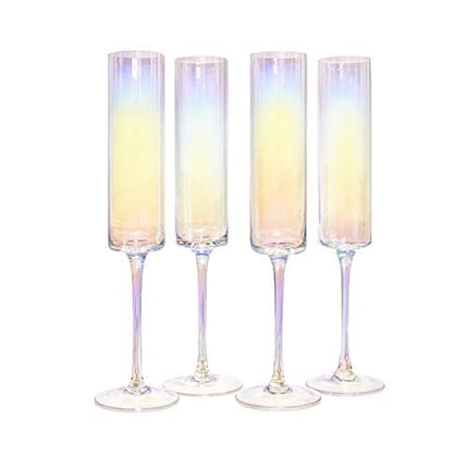 Champagne Flutes Set of 4 - Large Durable Pearly Iridescent Tinge Champagne Glasses - Crystal Champagne Flutes To Bring Celebrations and Special Occasions To Life - Champagne Flutes Glass